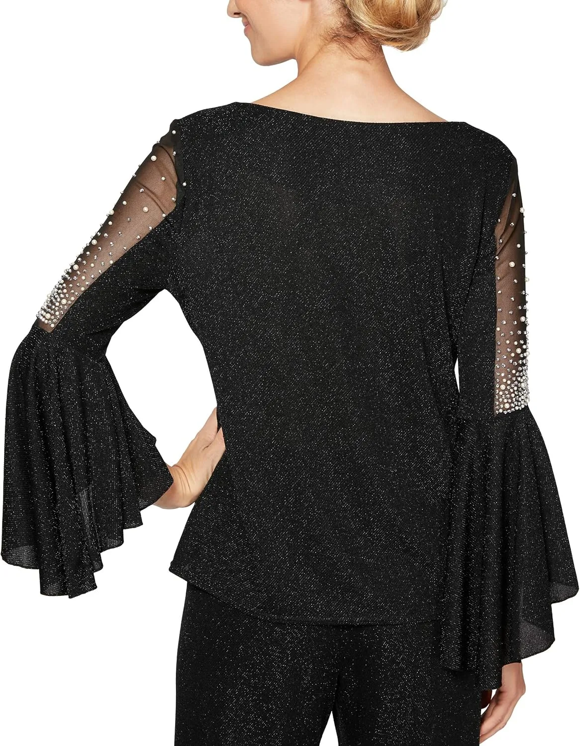 Alex Evenings Women's Metallic Knit Blouse, Formal Dress Shirt (Petite and Regular Sizes)