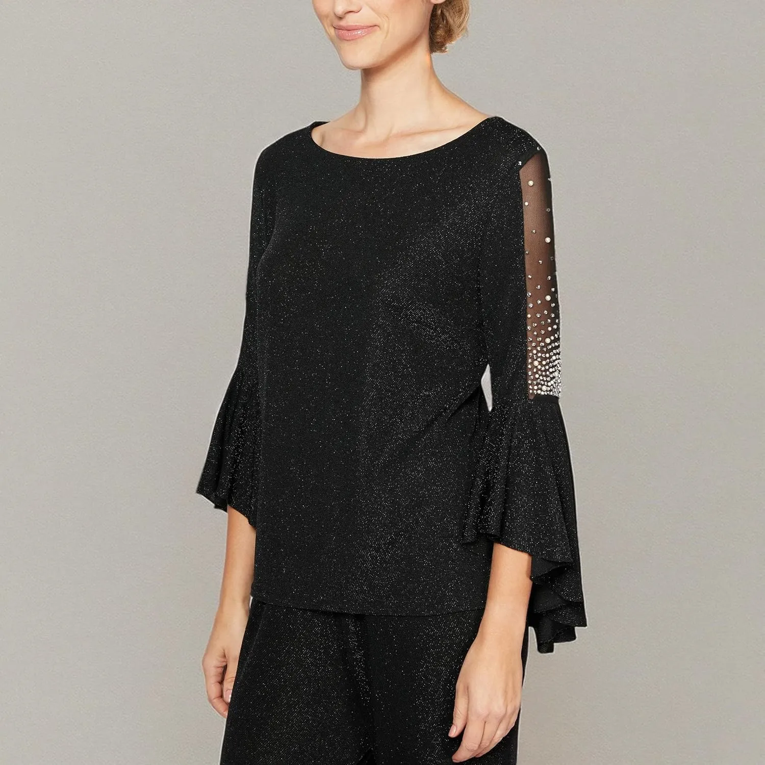 Alex Evenings Women's Metallic Knit Blouse, Formal Dress Shirt (Petite and Regular Sizes)