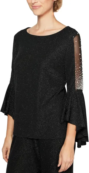 Alex Evenings Women's Metallic Knit Blouse, Formal Dress Shirt (Petite and Regular Sizes)