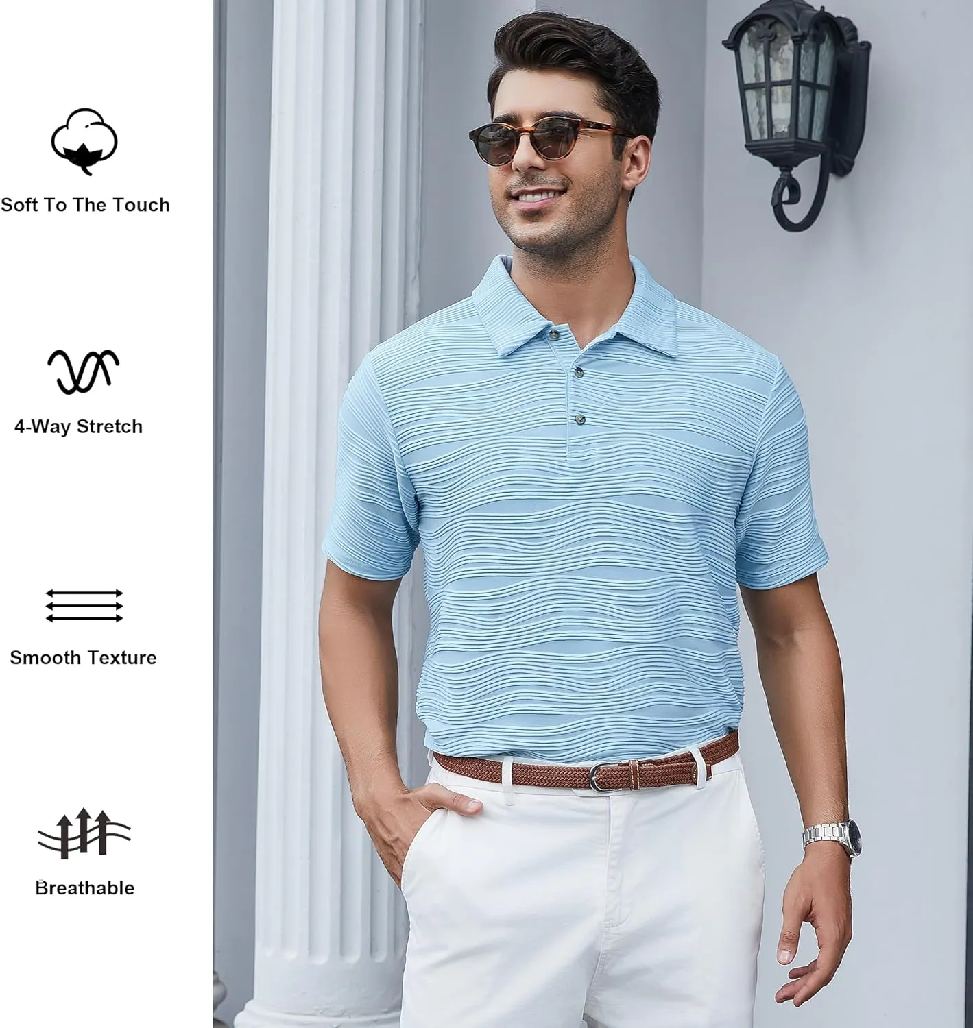 Alex Vando Mens Sweater Polo Long Sleeve Soft Knitted Jacquard Pullover Collared Sweater
