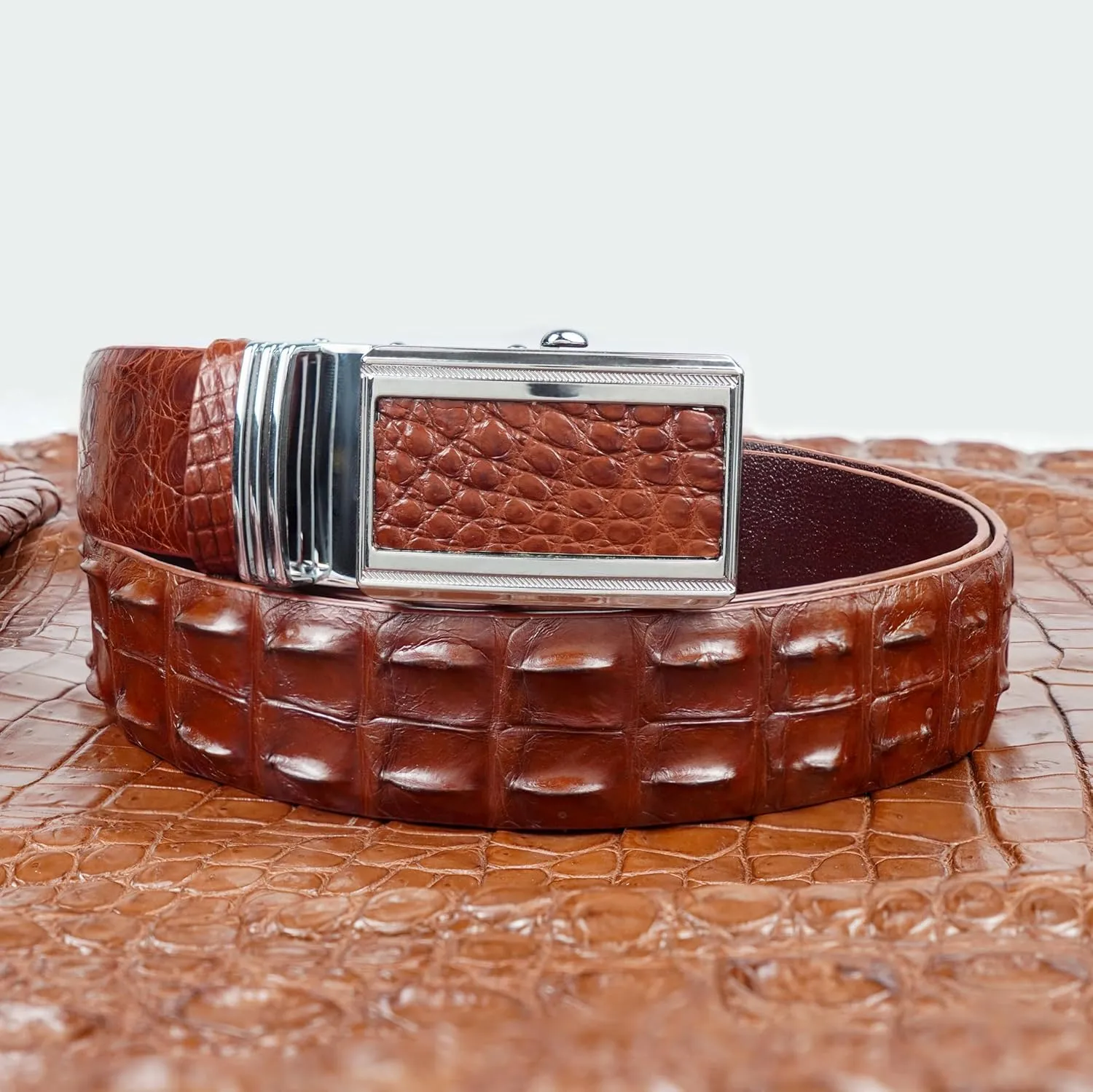 Alligator Leather Belt Men Crocodile Belly 1.5" width Pin Gold Buckle Removal Dress Golf Luxury Premium Handmade