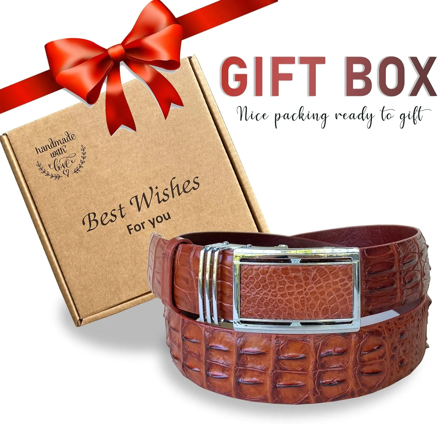 Alligator Leather Belt Men Crocodile Belly 1.5" width Pin Gold Buckle Removal Dress Golf Luxury Premium Handmade