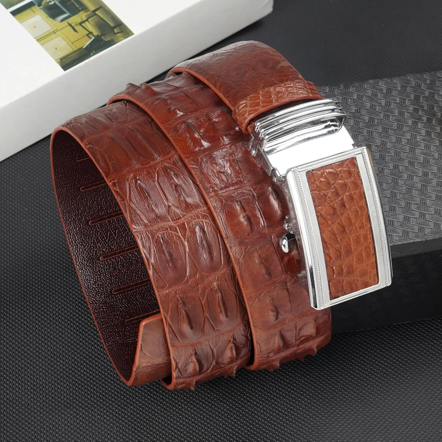 Alligator Leather Belt Men Crocodile Belly 1.5" width Pin Gold Buckle Removal Dress Golf Luxury Premium Handmade