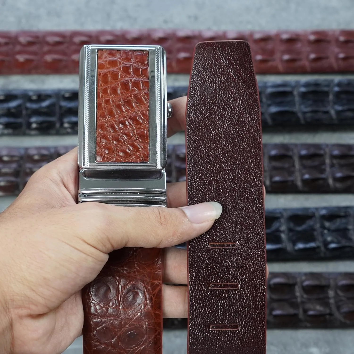 Alligator Leather Belt Men Crocodile Belly 1.5" width Pin Gold Buckle Removal Dress Golf Luxury Premium Handmade