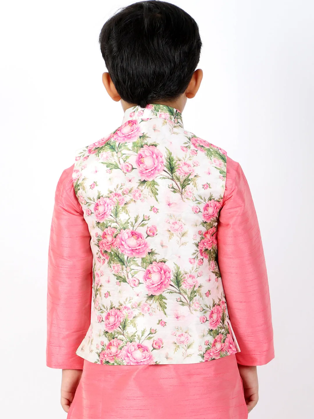 Boy's Multicolor Base Pink Nehru Jacket - Vastramay Boys