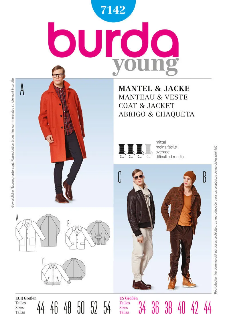 Burda 7142 Mens' Coat and Jacket Pattern