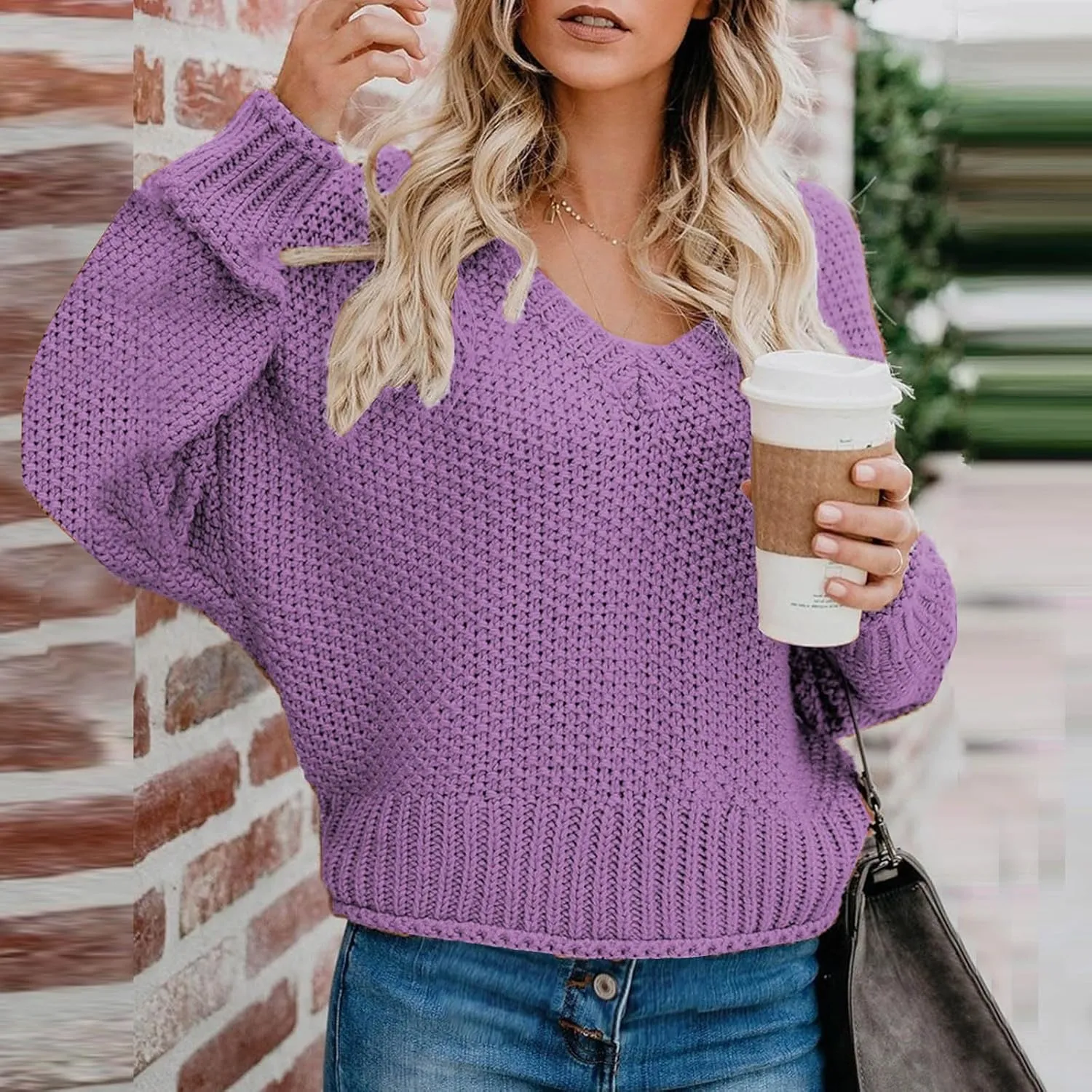 Cable Knit Winter Warm Sweater for Women, Long Sleeve V-Neck Casual Pullover Solid Color Chunky Baggy Sweaters Top