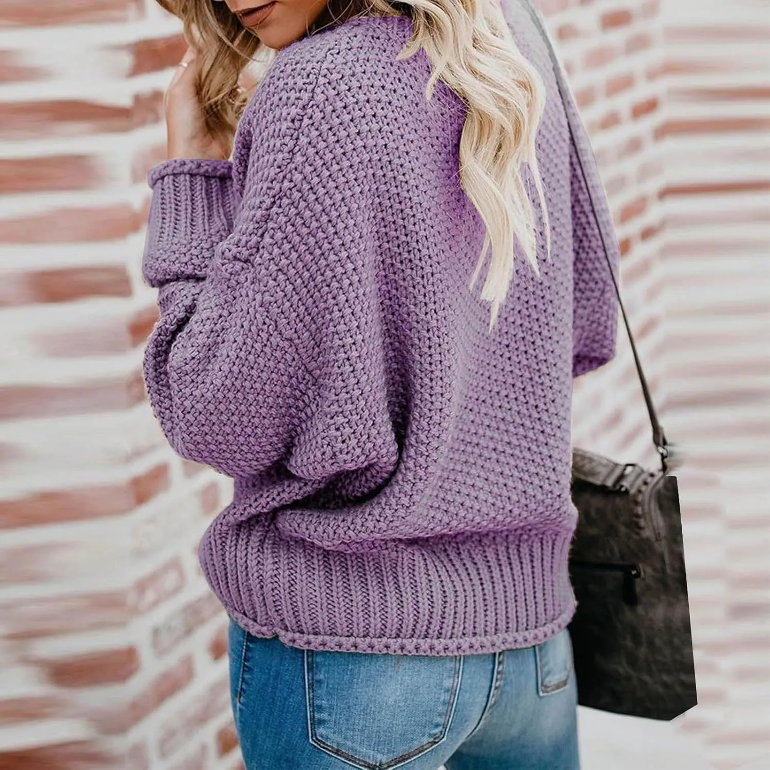 Cable Knit Winter Warm Sweater for Women, Long Sleeve V-Neck Casual Pullover Solid Color Chunky Baggy Sweaters Top