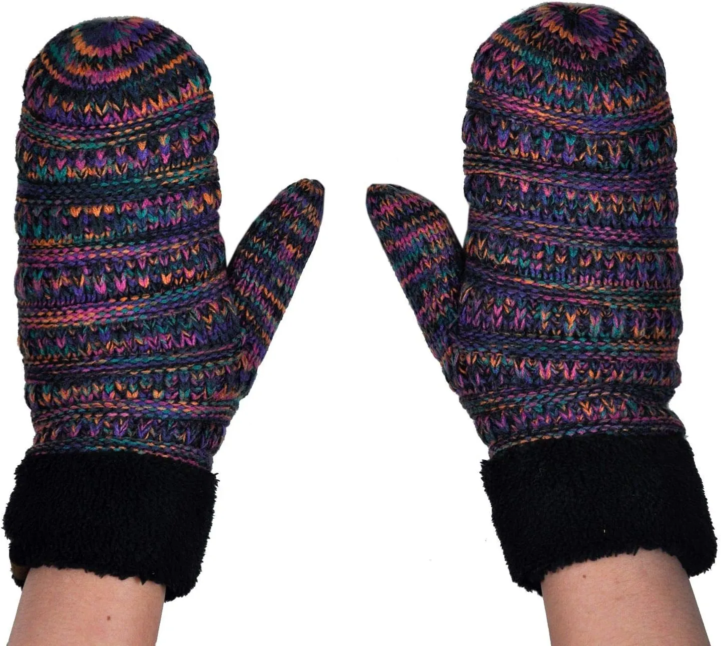 C.C Winter Warm Knit Soft Fuzzy Lined Cuff Mittens Gloves