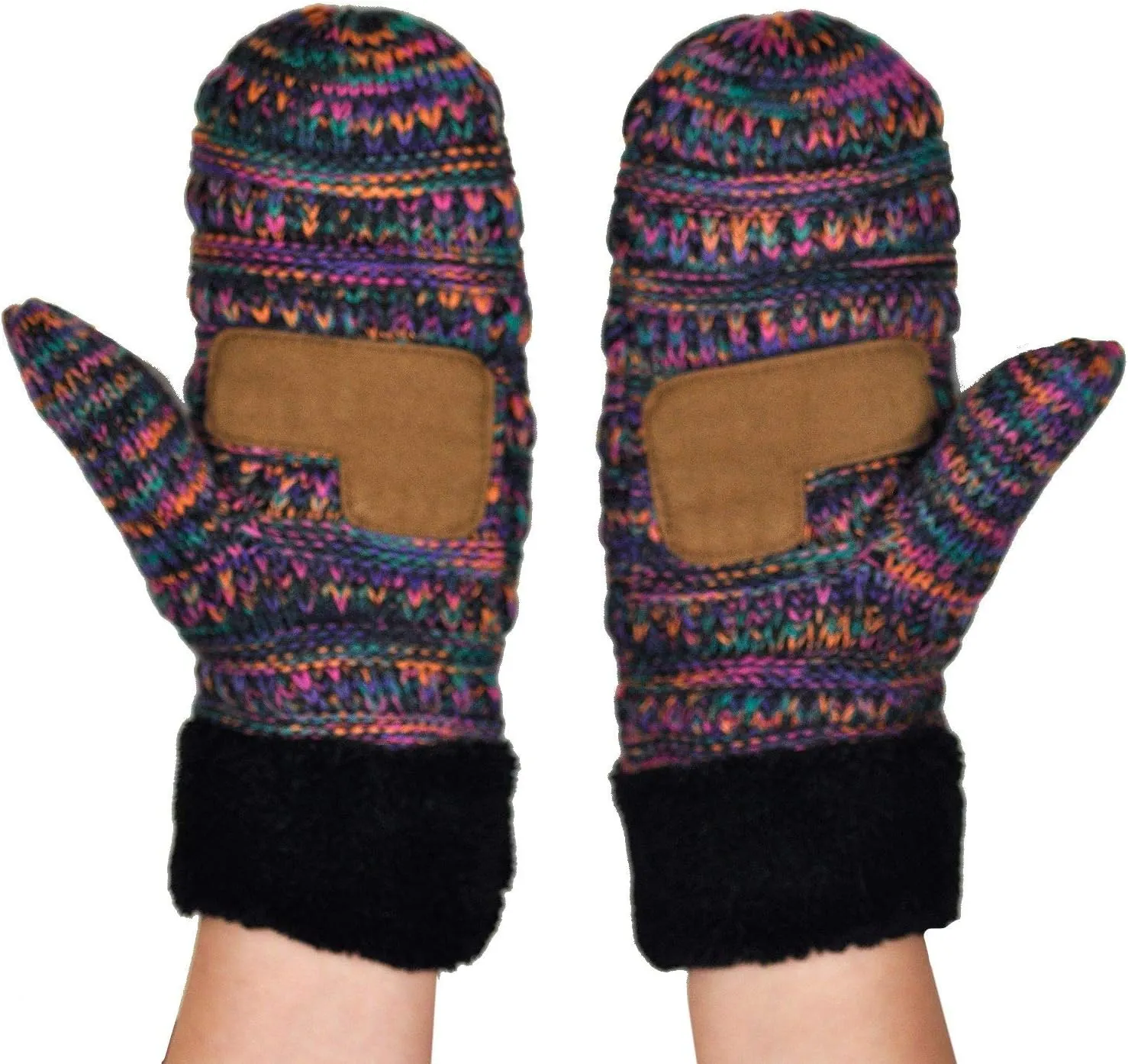 C.C Winter Warm Knit Soft Fuzzy Lined Cuff Mittens Gloves