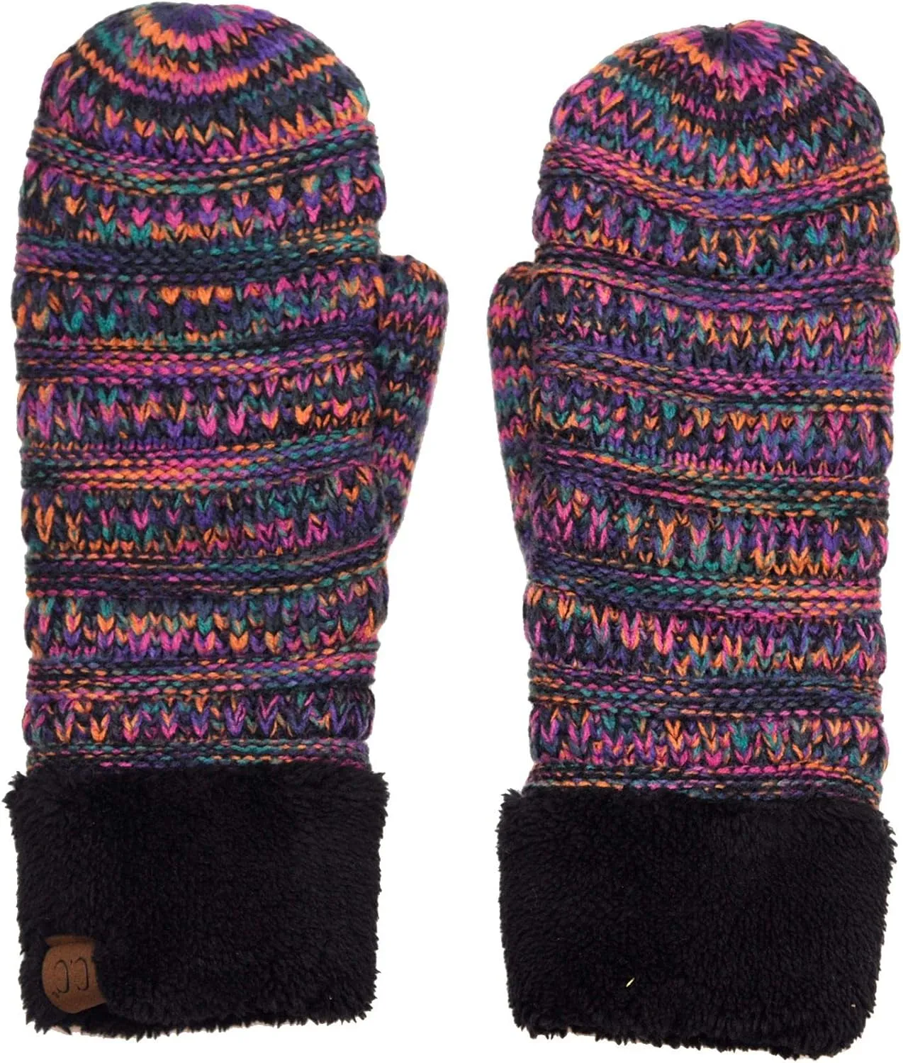 C.C Winter Warm Knit Soft Fuzzy Lined Cuff Mittens Gloves
