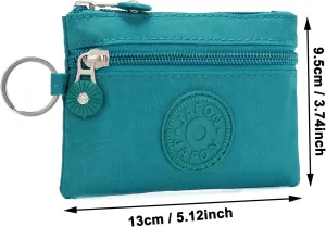 Coin Purse Change Pouch for Women 2 Layers Zipper Oxford Cloth Waterproof Purse (Green)