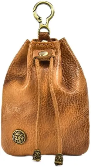 Coin Purse for Women,Vintage Handmade Vegetable Tanned Leather, Crushed Silver Bag for Men, Simple Leather Mini Change Bag