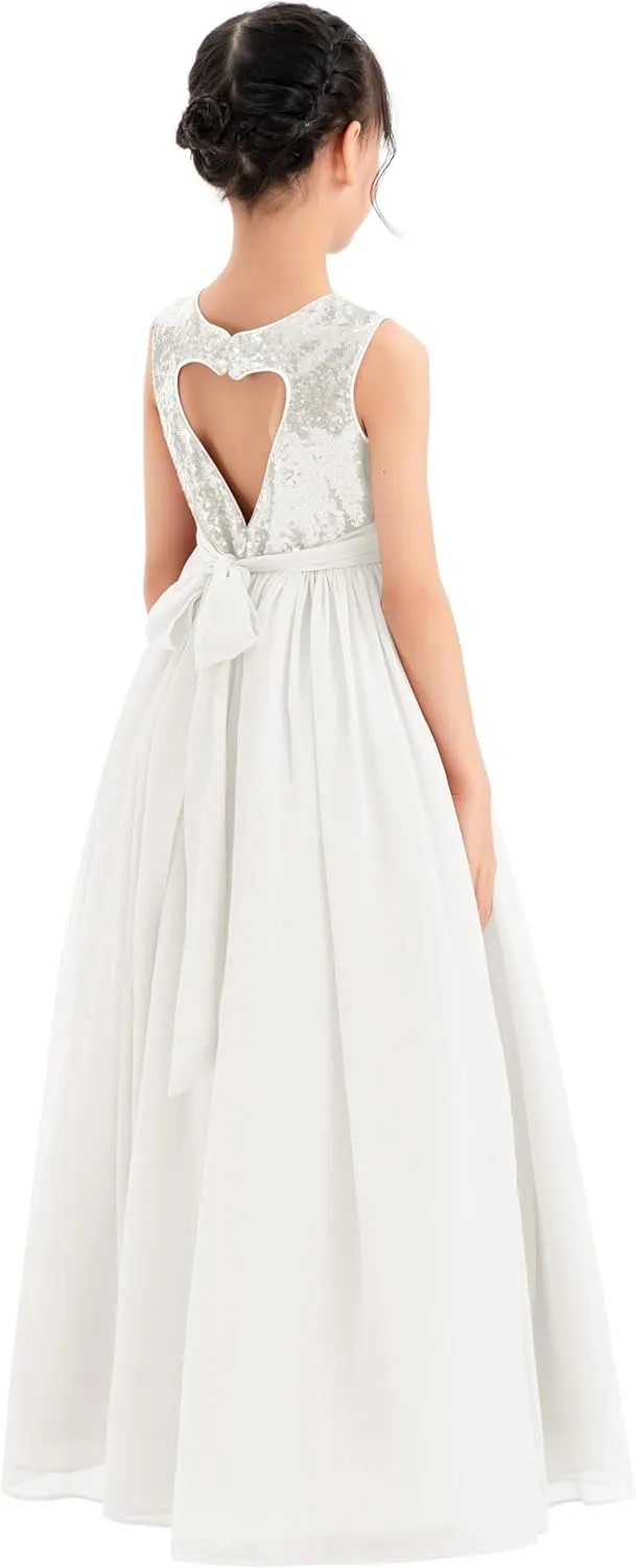 ekidsbridal Chiffon Sequins Heart Cutout Flower Girl Dresses for Beauty Pageants SH1
