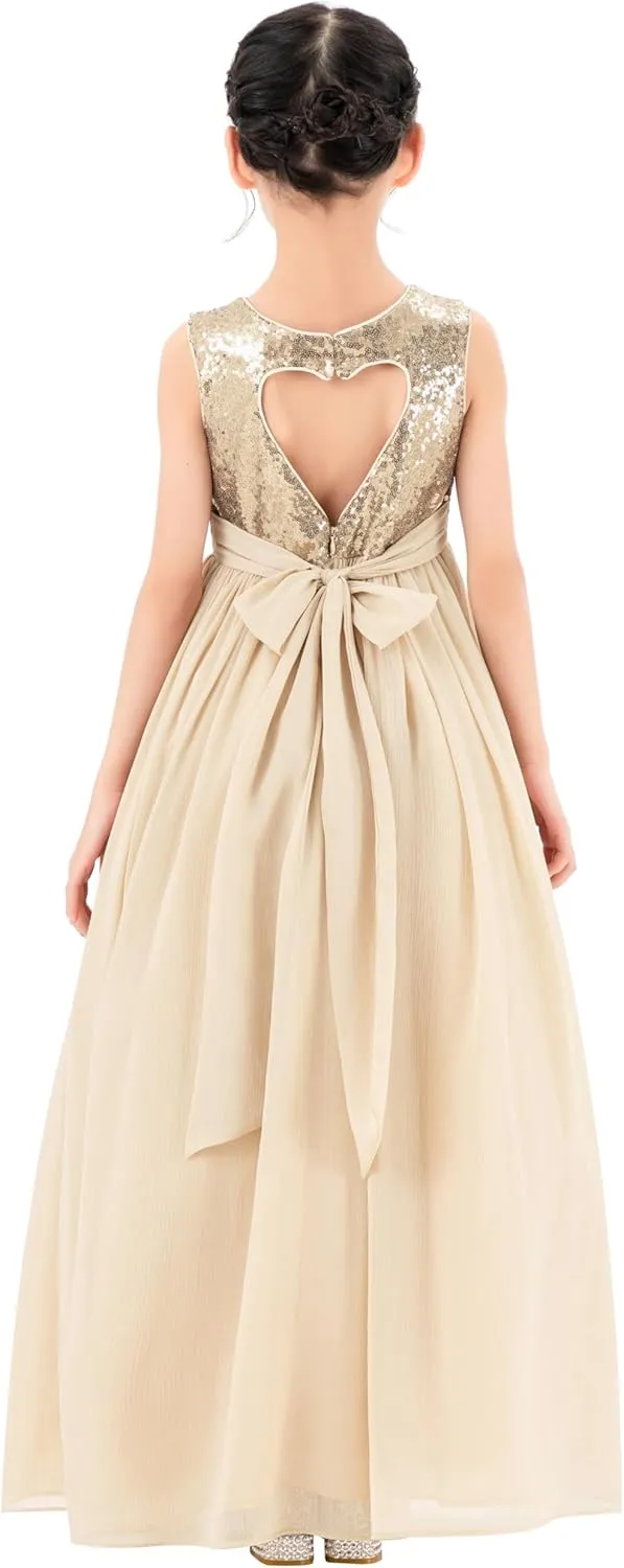 ekidsbridal Chiffon Sequins Heart Cutout Flower Girl Dresses for Beauty Pageants SH1