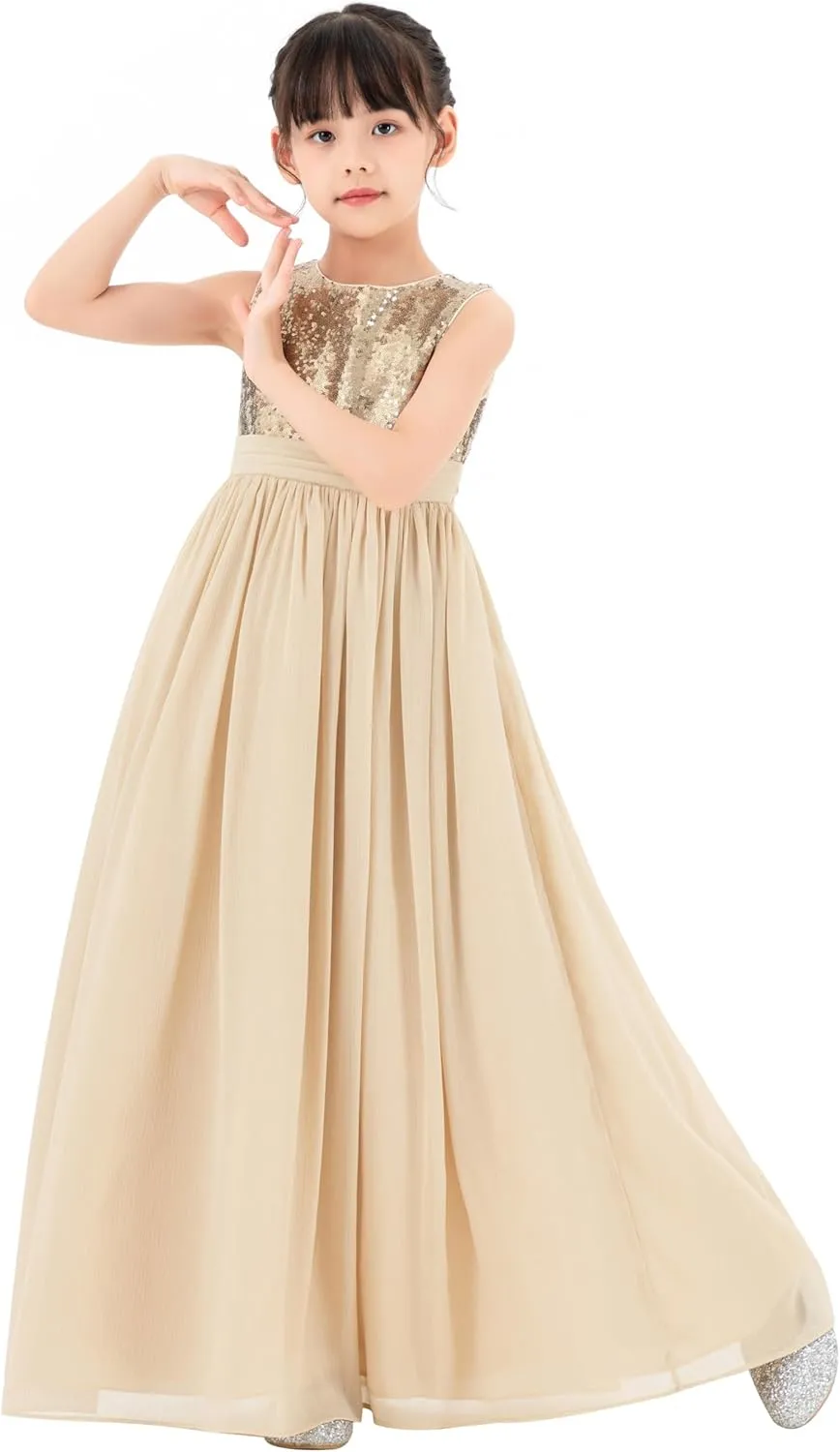ekidsbridal Chiffon Sequins Heart Cutout Flower Girl Dresses for Beauty Pageants SH1
