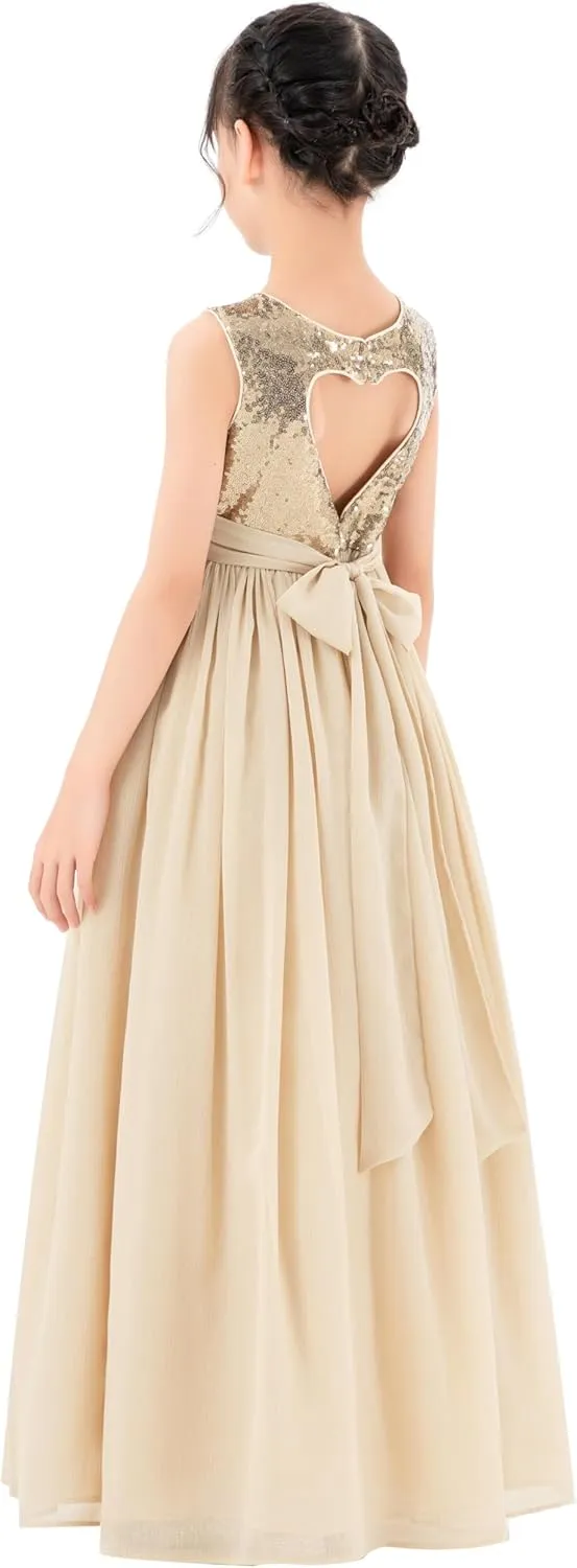 ekidsbridal Chiffon Sequins Heart Cutout Flower Girl Dresses for Beauty Pageants SH1