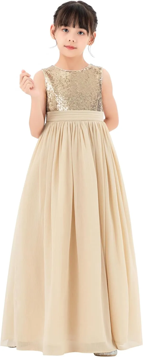 ekidsbridal Chiffon Sequins Heart Cutout Flower Girl Dresses for Beauty Pageants SH1