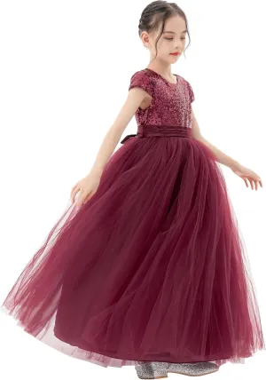 ekidsbridal Sequins V-Back Cap Sleeves Formal Flower Girl Dresses for Junior Pageants 323