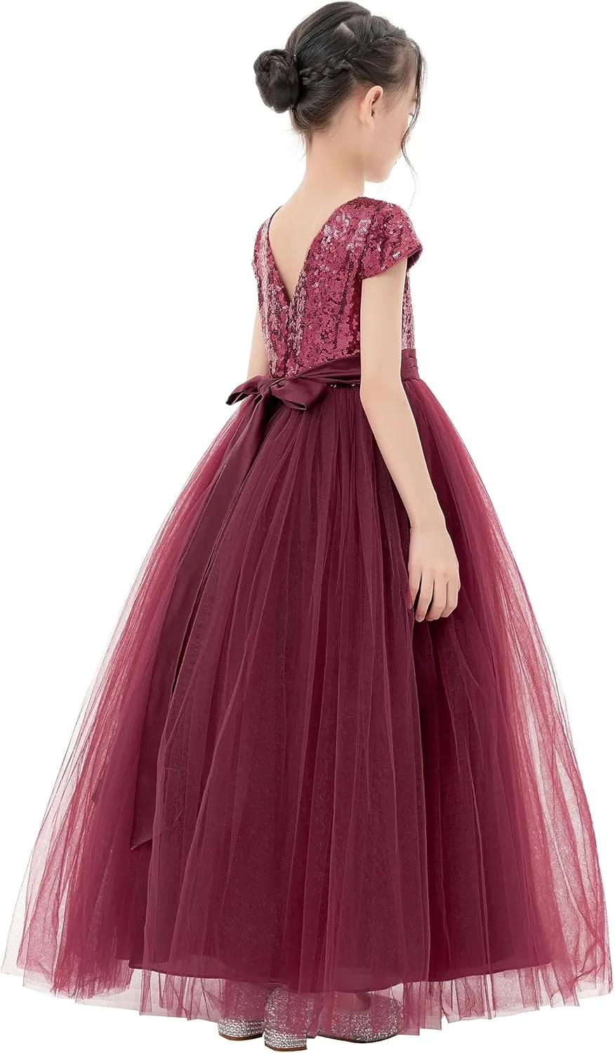 ekidsbridal Sequins V-Back Cap Sleeves Formal Flower Girl Dresses for Junior Pageants 323