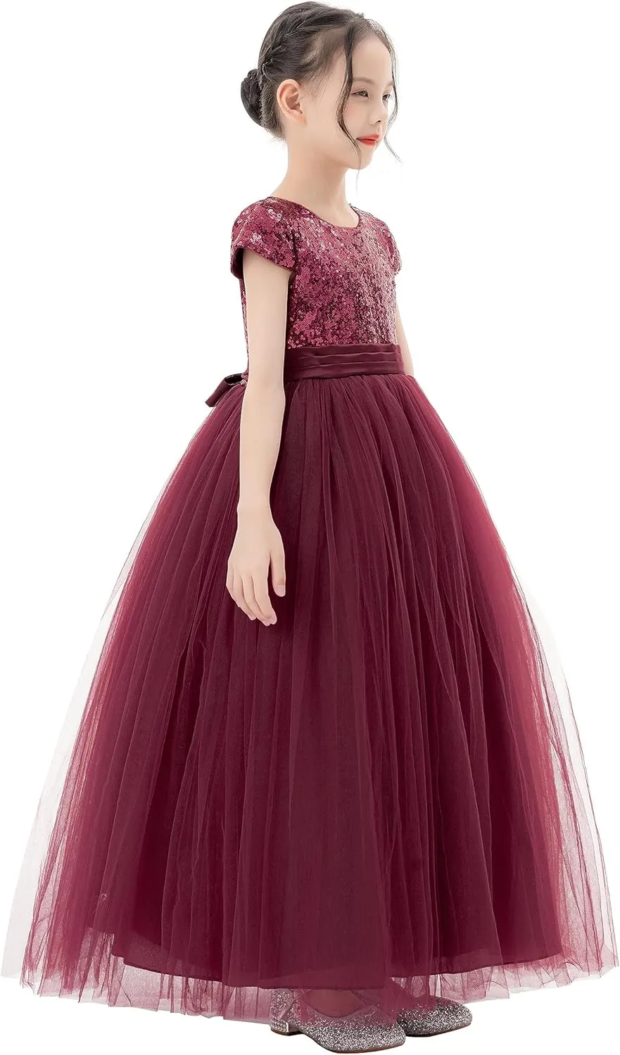 ekidsbridal Sequins V-Back Cap Sleeves Formal Flower Girl Dresses for Junior Pageants 323