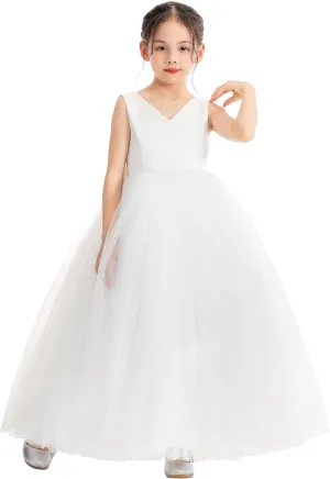 ekidsbridal V-Neck Satin Flower Girl Dress for Special Occasions Pretty Princess Gown 522