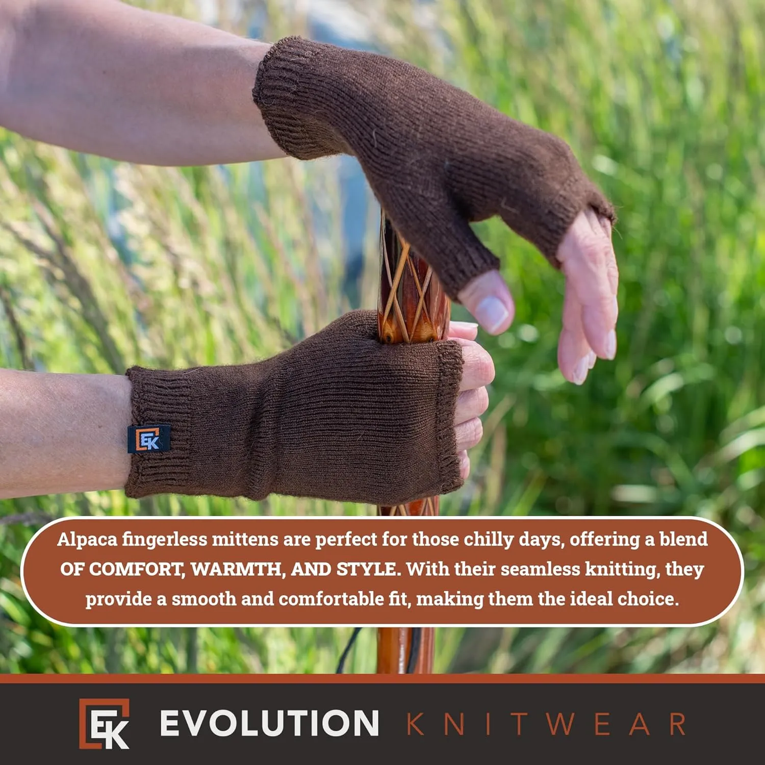 Evolution Knitwear Alpaca Knit Fingerless Mittens - Super Soft Baby Alpaca - Made in the USA - Small