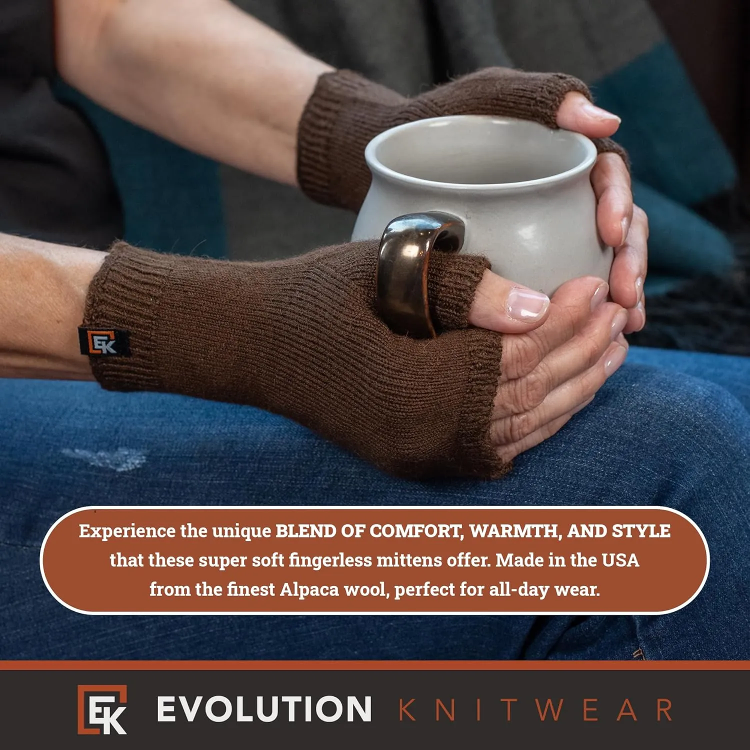 Evolution Knitwear Alpaca Knit Fingerless Mittens - Super Soft Baby Alpaca - Made in the USA - Small