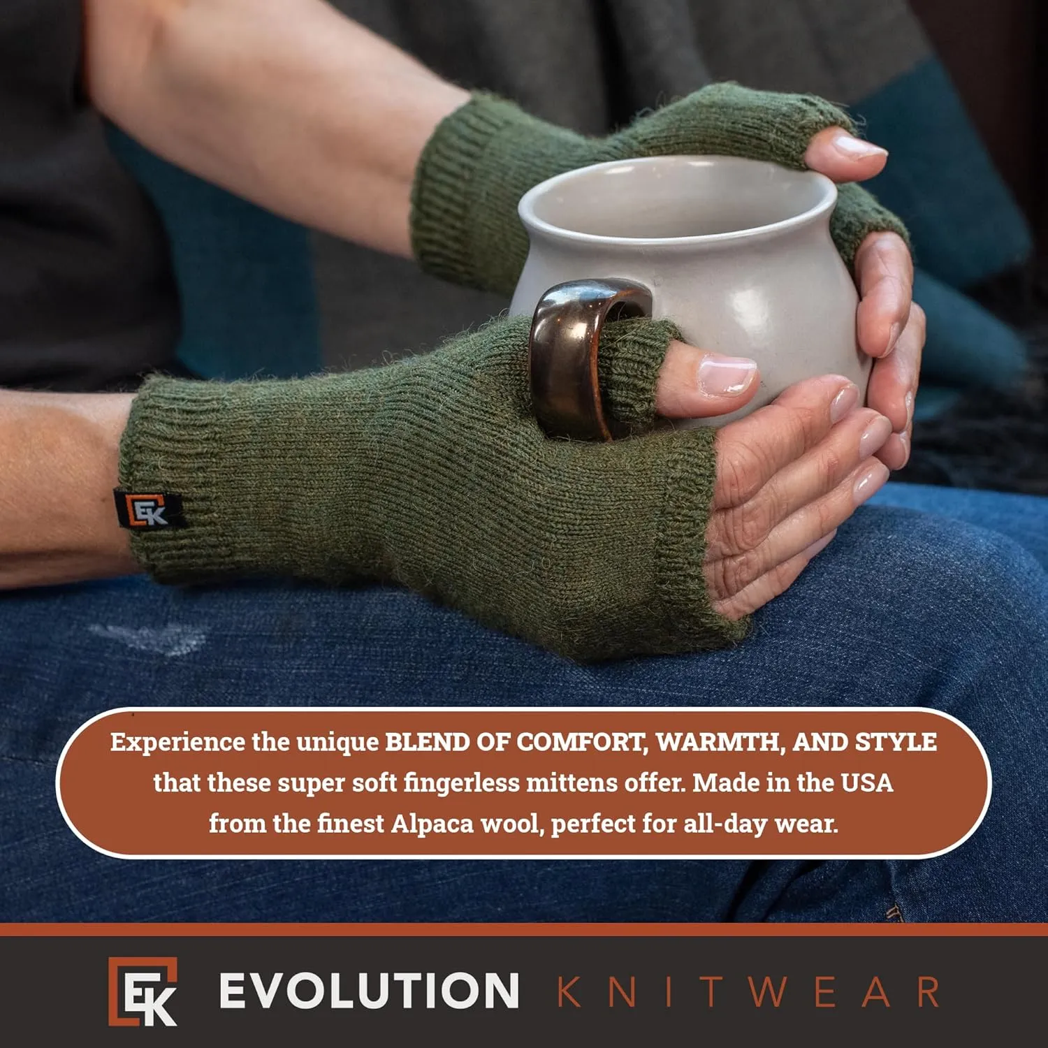 Evolution Knitwear Alpaca Knit Fingerless Mittens - Super Soft Baby Alpaca - Made in the USA - Small