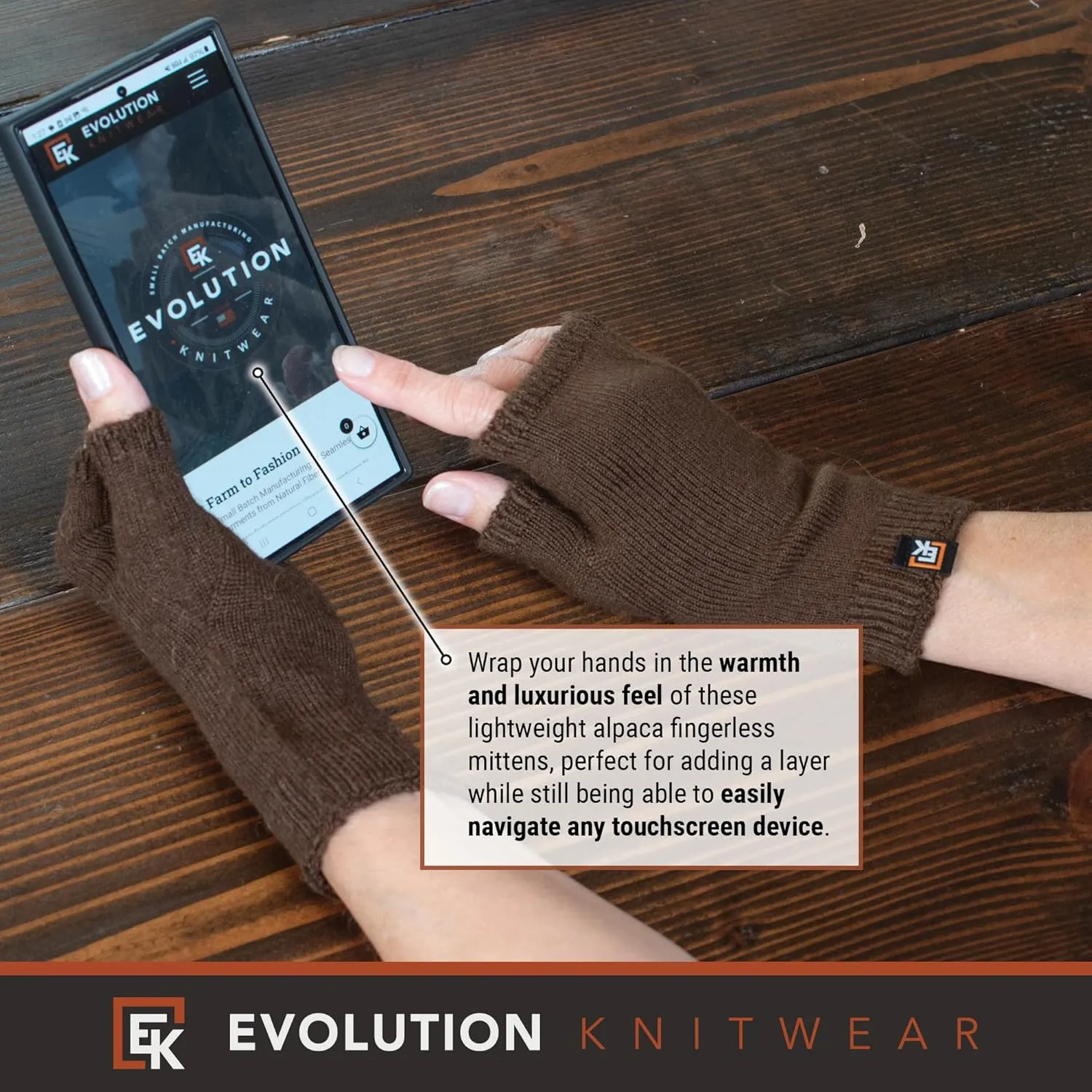 Evolution Knitwear Alpaca Knit Fingerless Mittens - Super Soft Baby Alpaca - Made in the USA - Small