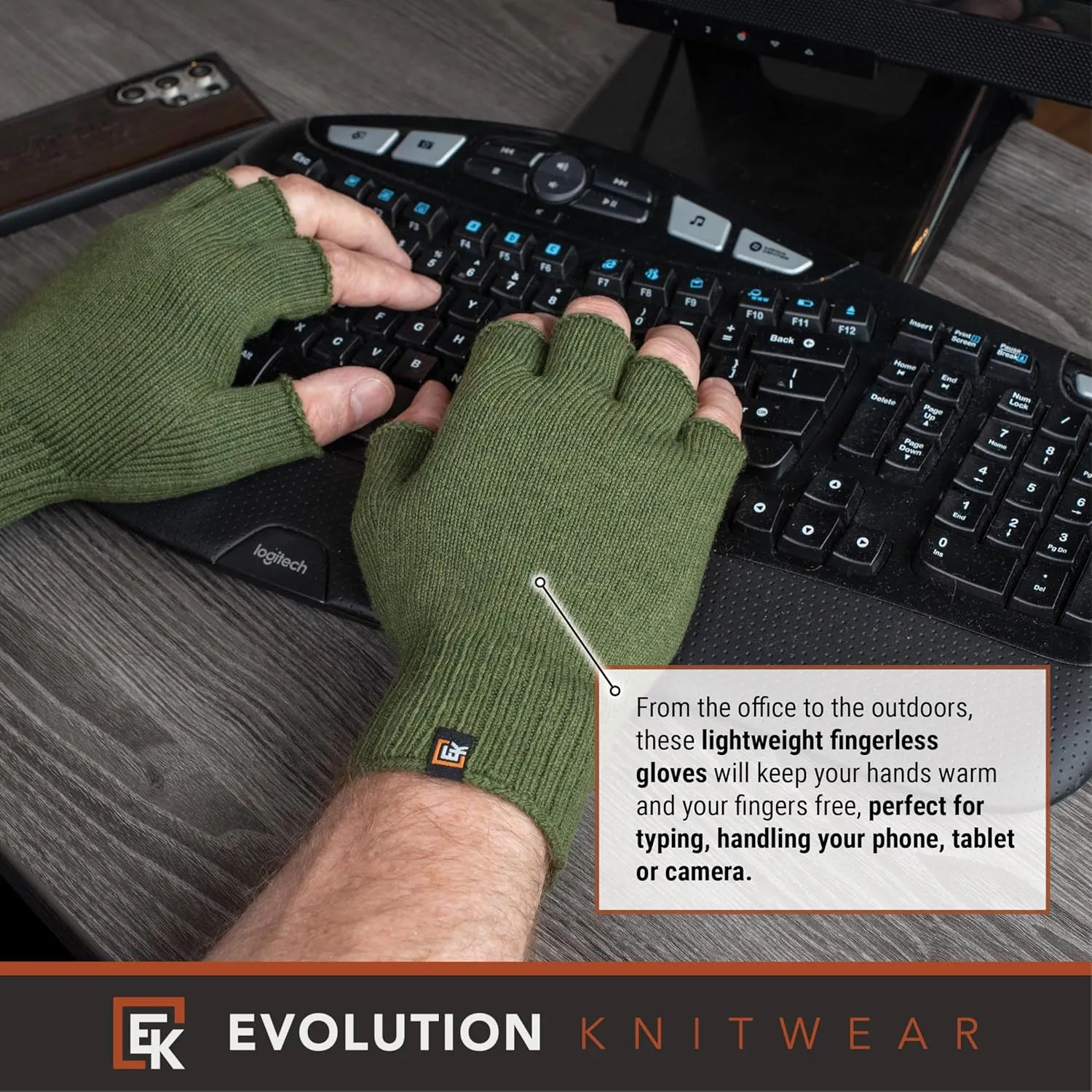 Evolution Knitwear Wool Knit Fingerless Gloves - Super Soft Merino Wool - Made in the USA - Large