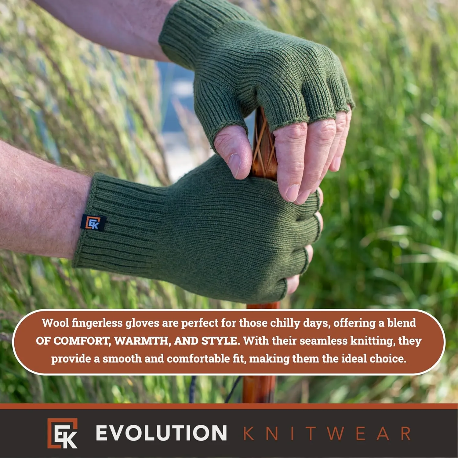 Evolution Knitwear Wool Knit Fingerless Gloves - Super Soft Merino Wool - Made in the USA - Large