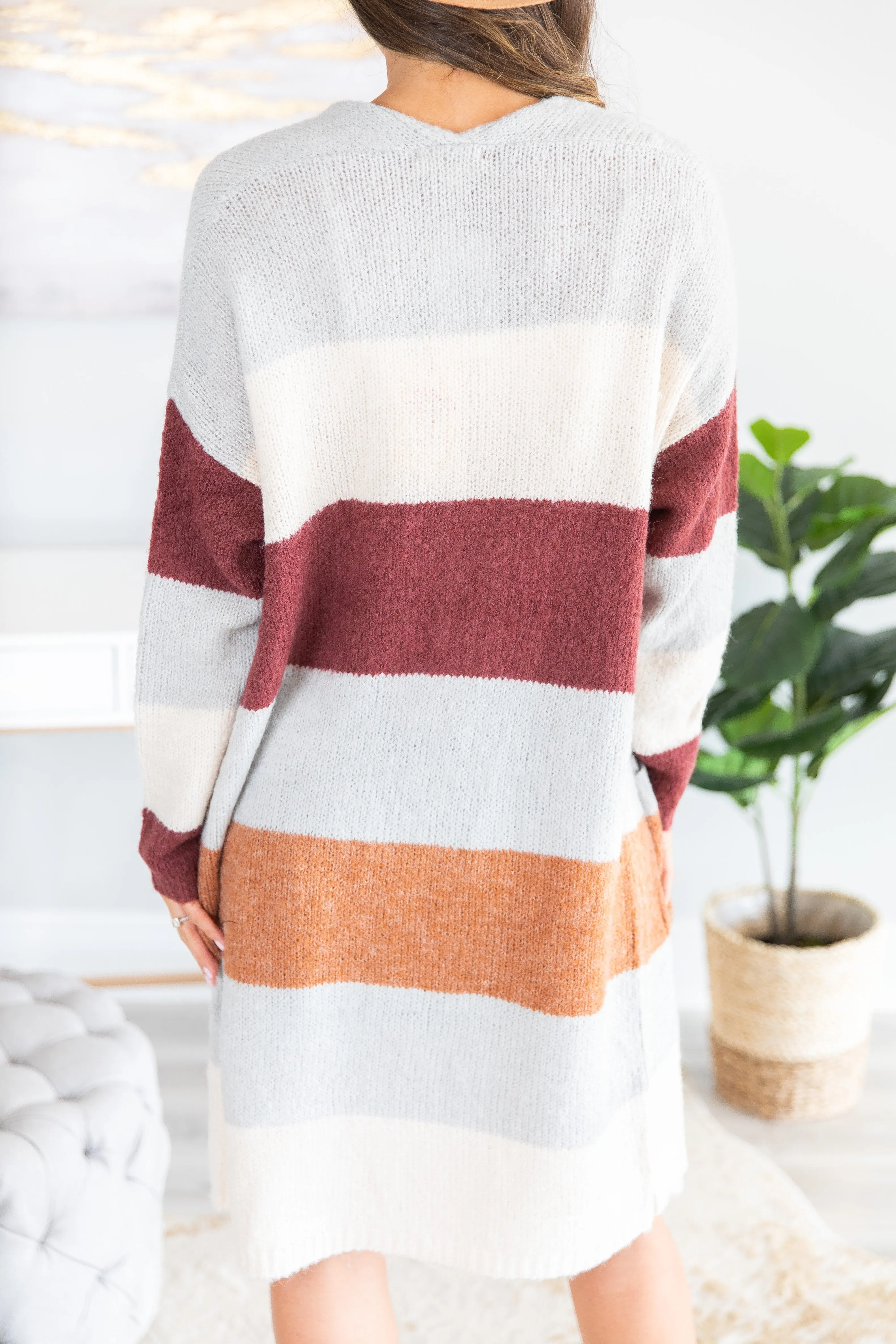 For The Look Burgundy Multi Colorblock Cardigan