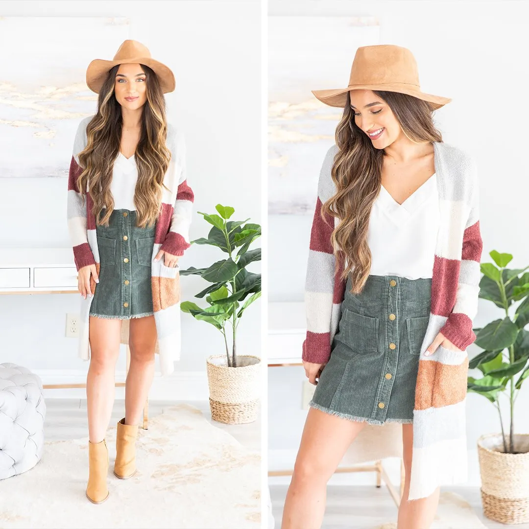 For The Look Burgundy Multi Colorblock Cardigan
