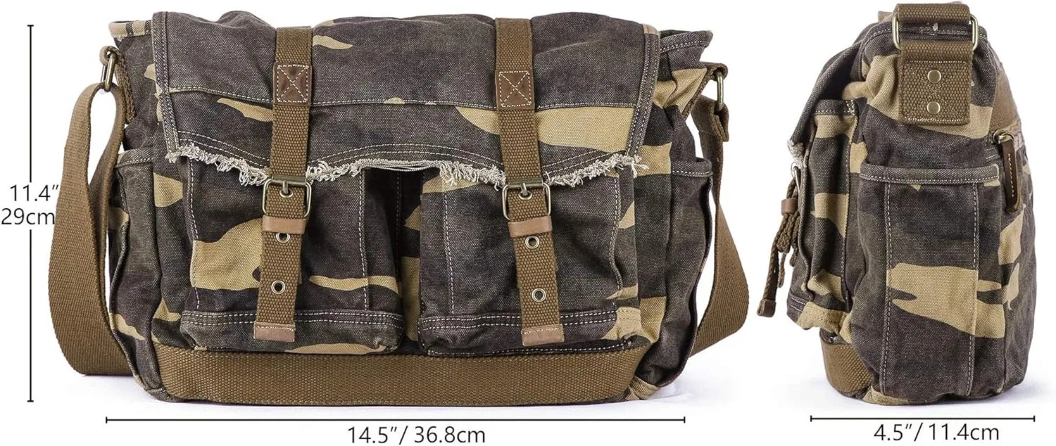 GOOTIUM Canvas Messenger Bag - Vintage Shoulder Bag Frayed Style Boho Purse