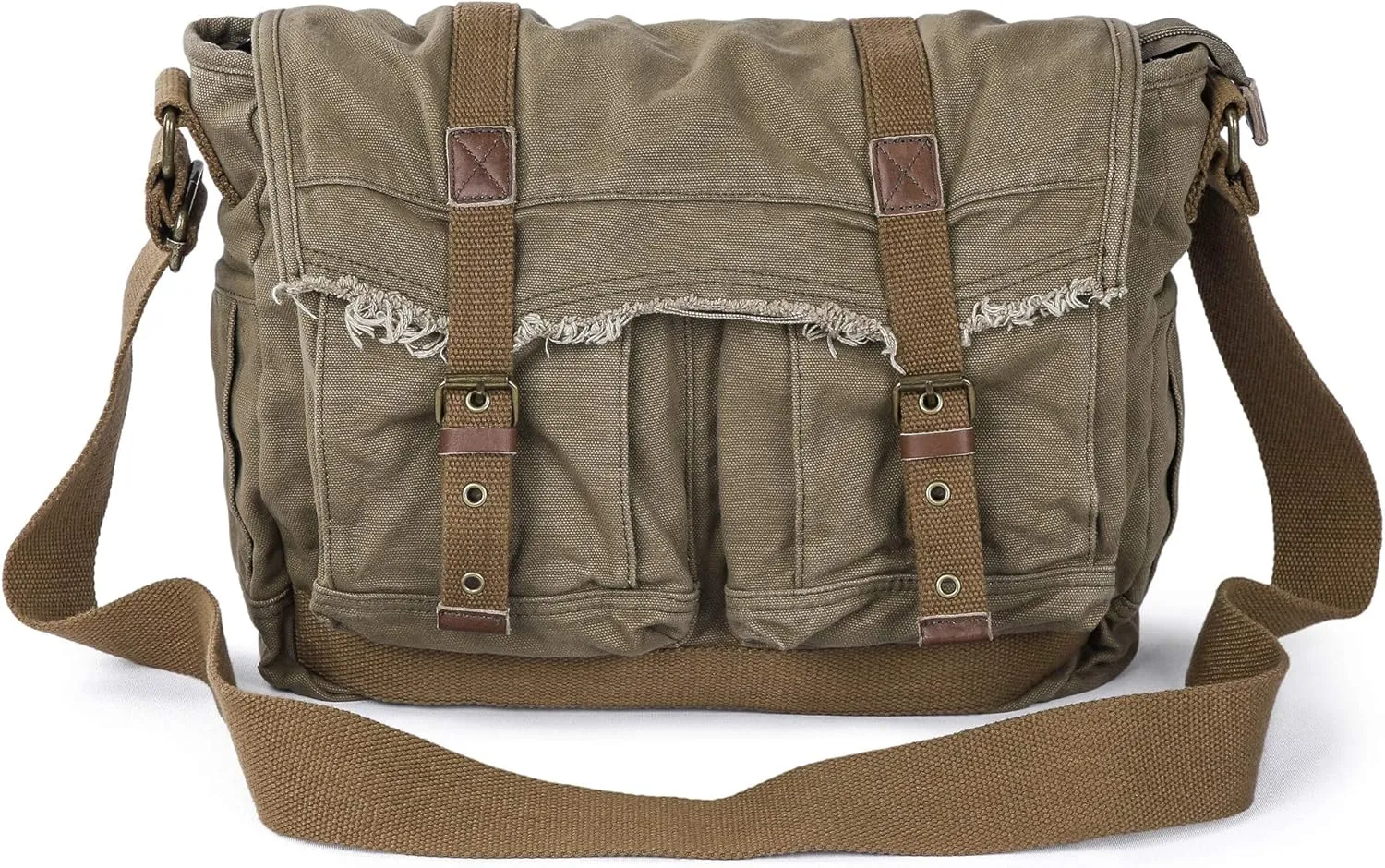 GOOTIUM Canvas Messenger Bag - Vintage Shoulder Bag Frayed Style Boho Purse