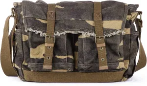 GOOTIUM Canvas Messenger Bag - Vintage Shoulder Bag Frayed Style Boho Purse
