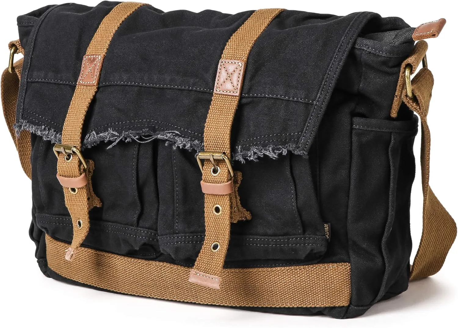 GOOTIUM Canvas Messenger Bag - Vintage Shoulder Bag Frayed Style Boho Purse