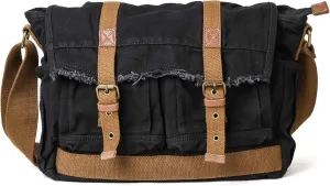GOOTIUM Canvas Messenger Bag - Vintage Shoulder Bag Frayed Style Boho Purse