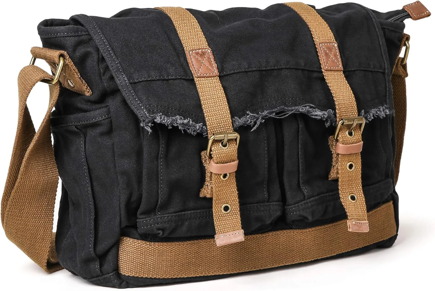 GOOTIUM Canvas Messenger Bag - Vintage Shoulder Bag Frayed Style Boho Purse
