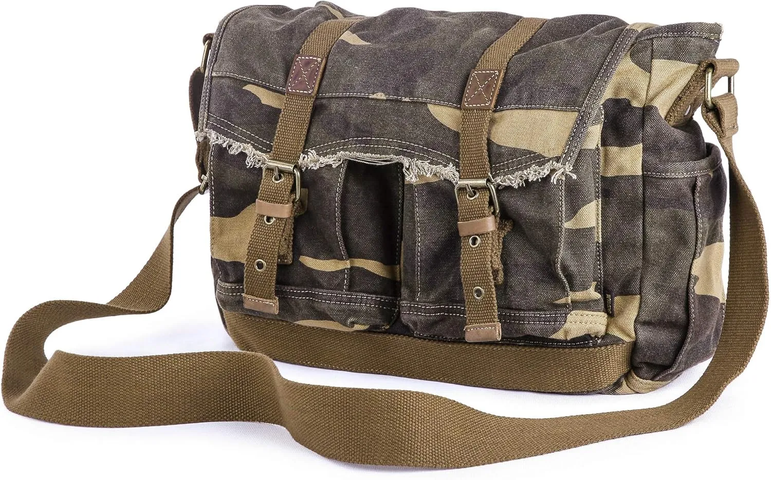 GOOTIUM Canvas Messenger Bag - Vintage Shoulder Bag Frayed Style Boho Purse