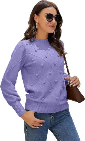 HOCOSIT Women's Lantern Sleeve Crewneck Oversized Pullover Sweater Elegant Knit Warm Jumper Top 2023