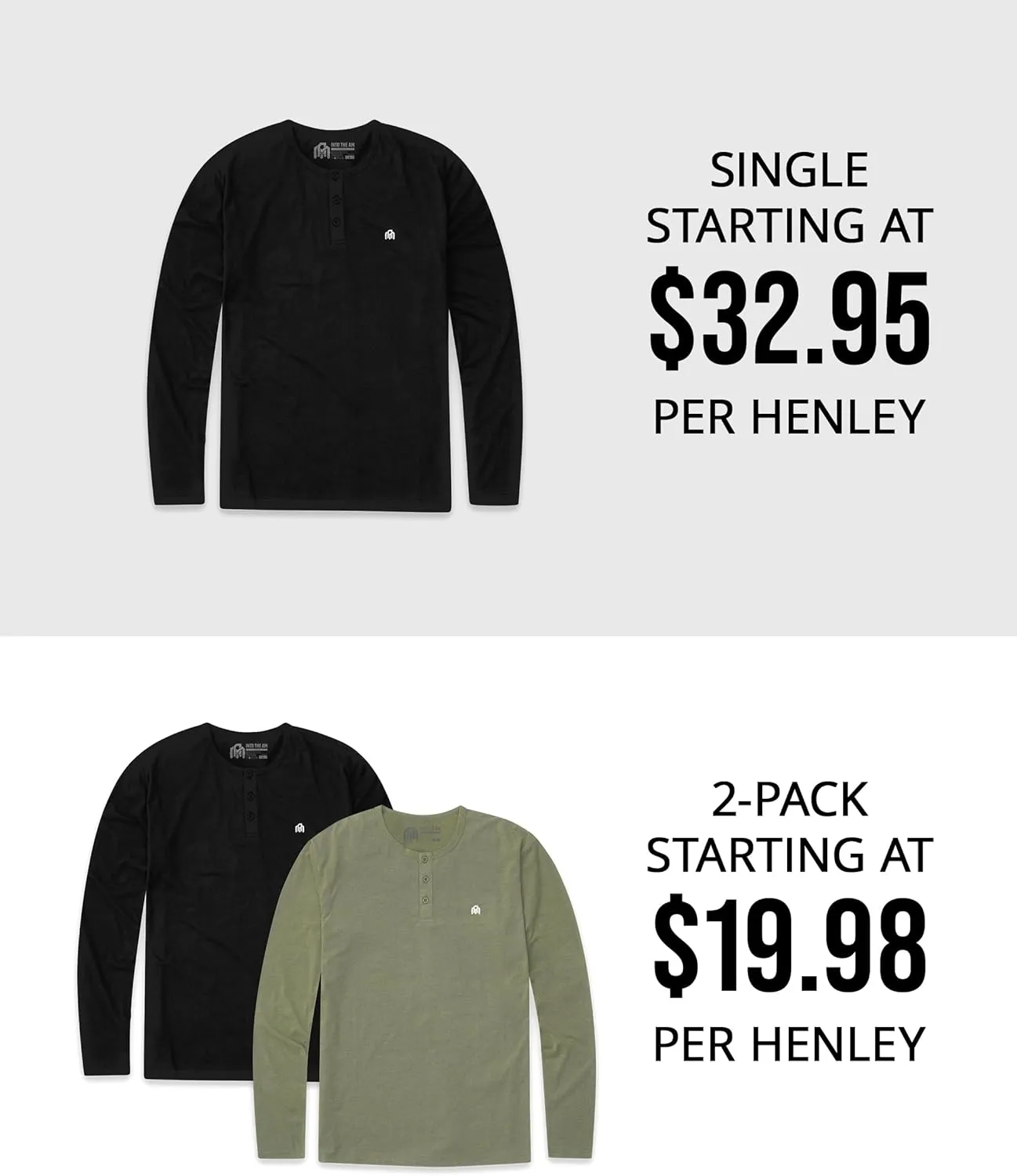 INTO THE AM Long Sleeve Henley Shirts for Men S - 4XL Casual Lightweight Fitted Longsleeve