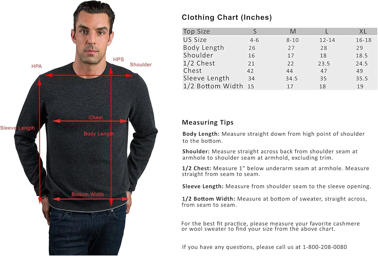 JENNIE LIU Men's 100% Pure Cashmere Long Sleeve Pullover Crewneck Sweater