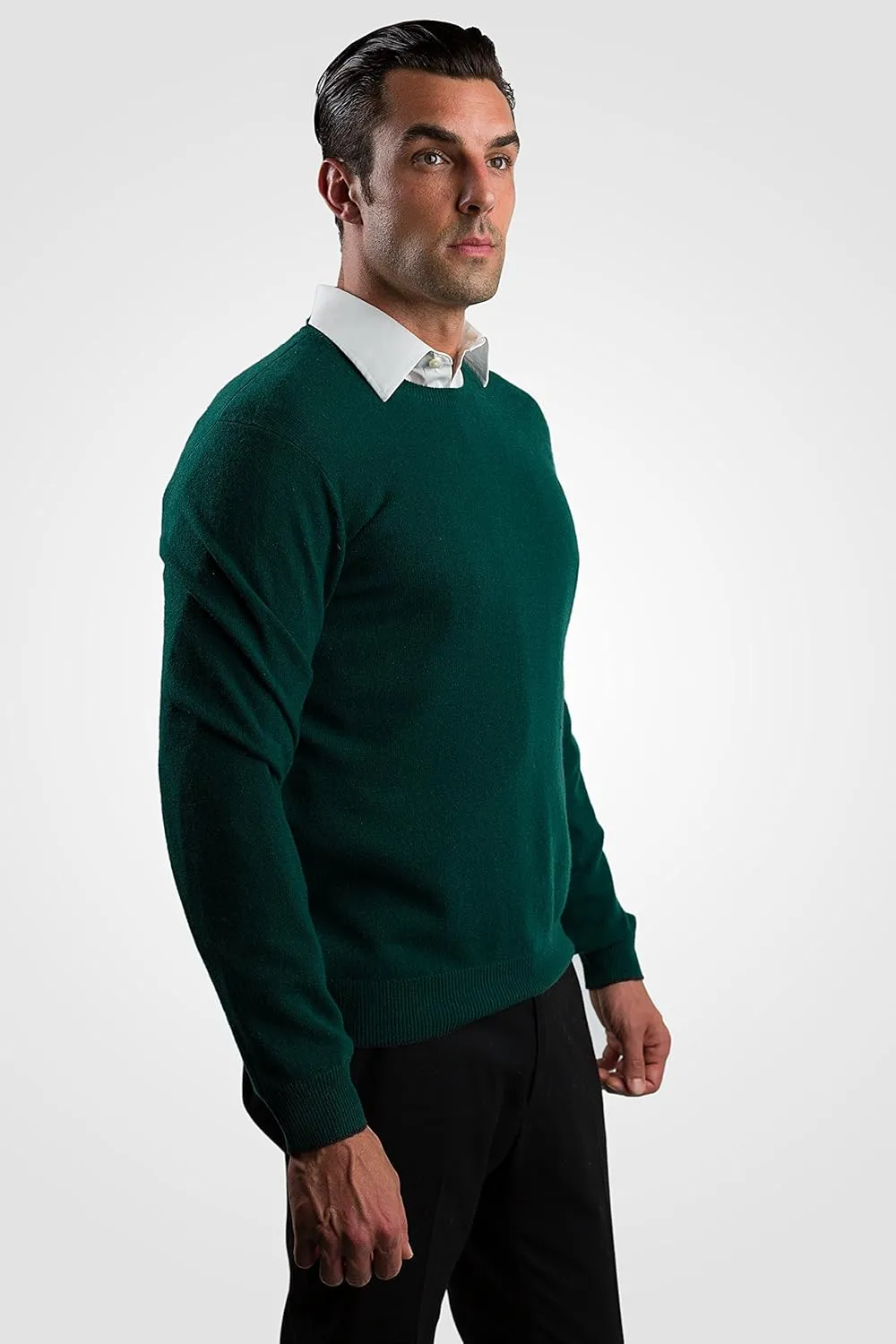 JENNIE LIU Men's 100% Pure Cashmere Long Sleeve Pullover Crewneck Sweater