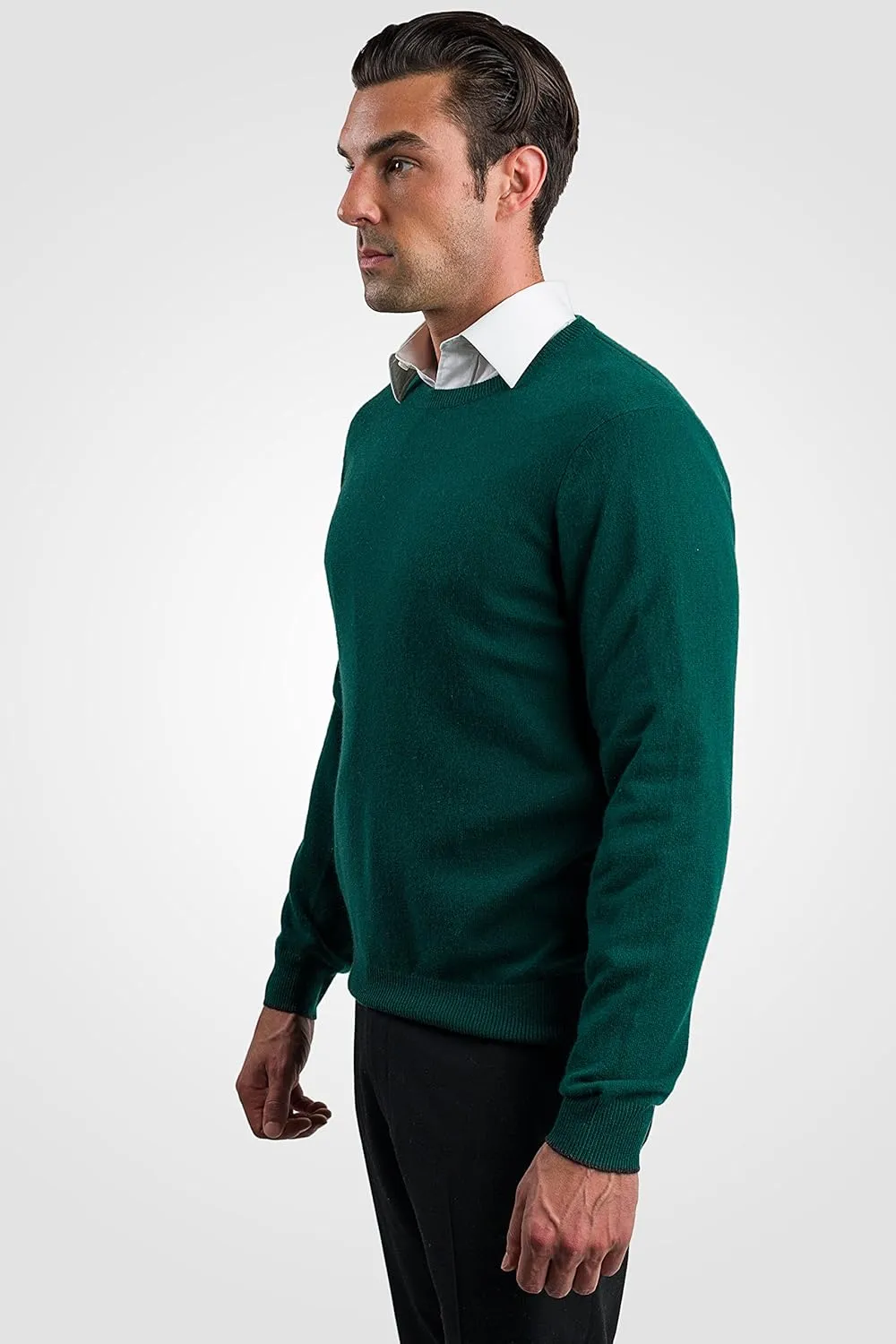 JENNIE LIU Men's 100% Pure Cashmere Long Sleeve Pullover Crewneck Sweater