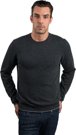 JENNIE LIU Men's 100% Pure Cashmere Long Sleeve Pullover Crewneck Sweater