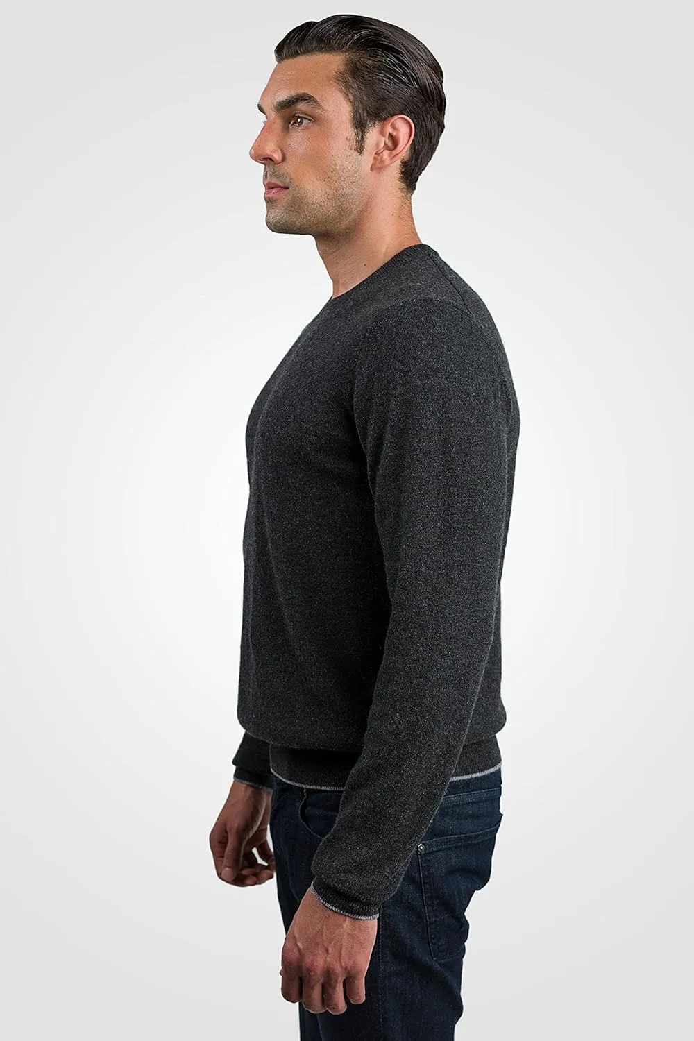 JENNIE LIU Men's 100% Pure Cashmere Long Sleeve Pullover Crewneck Sweater