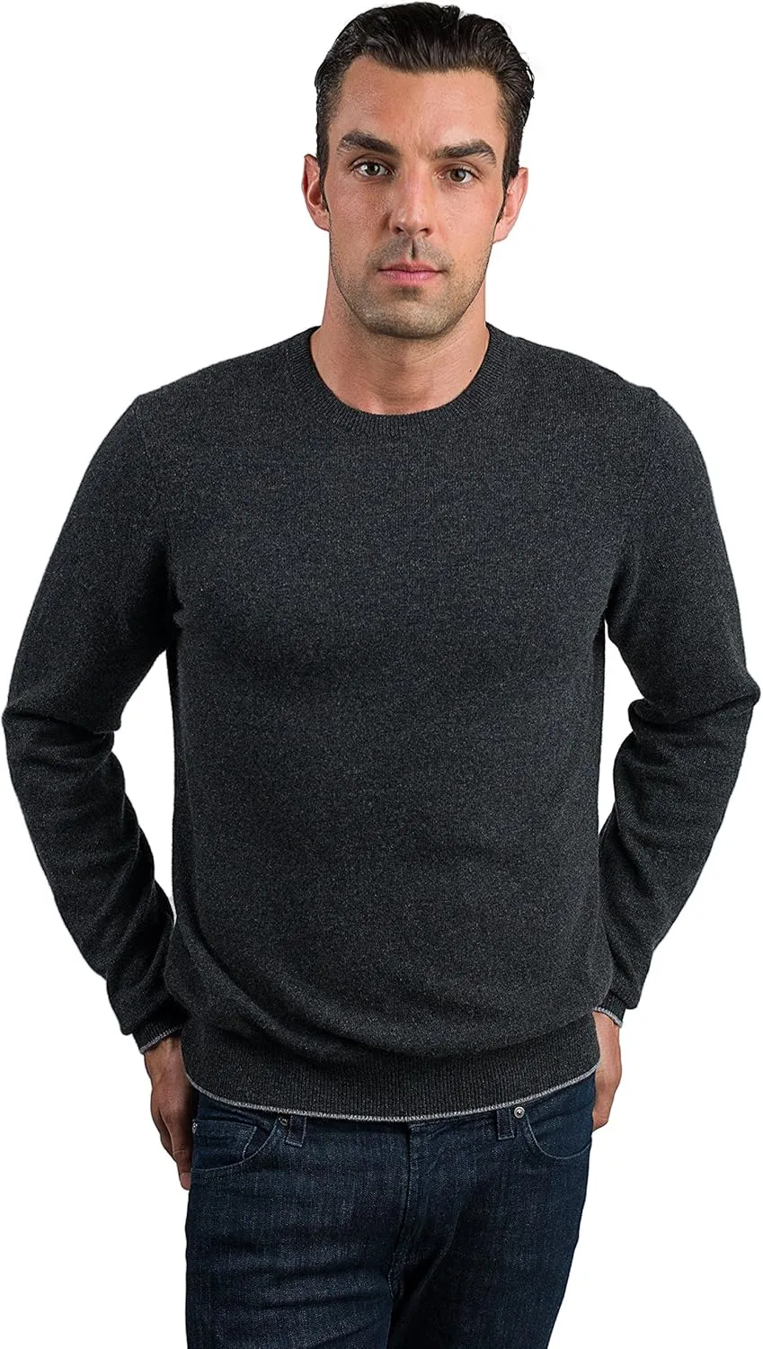JENNIE LIU Men's 100% Pure Cashmere Long Sleeve Pullover Crewneck Sweater