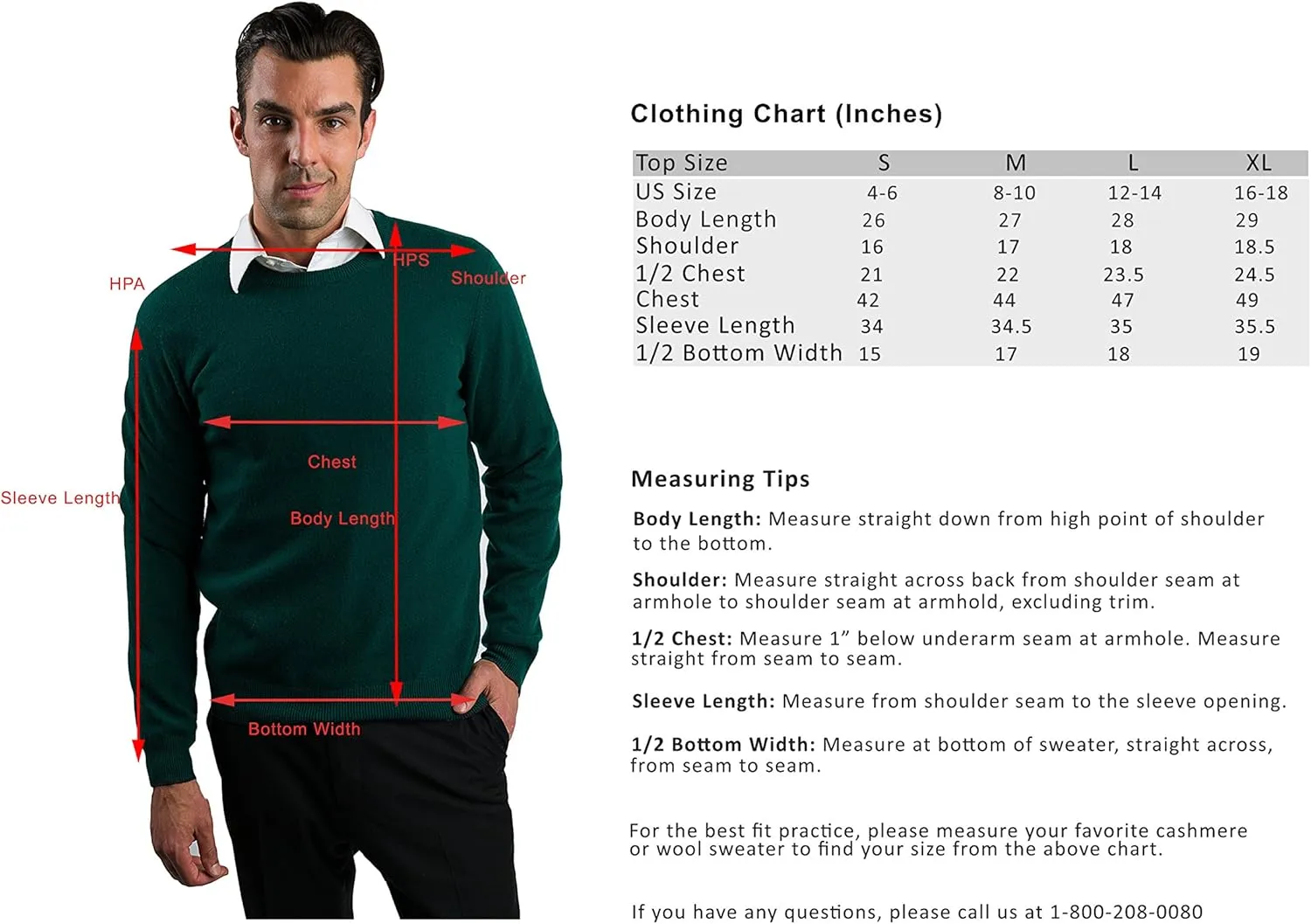 JENNIE LIU Men's 100% Pure Cashmere Long Sleeve Pullover Crewneck Sweater